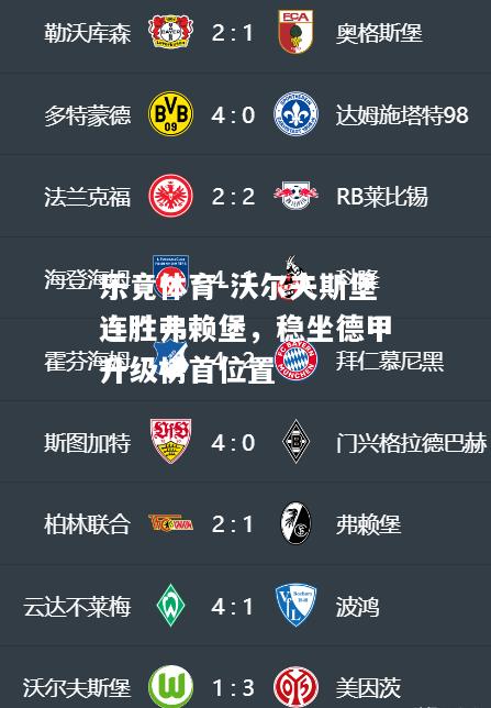 乐竟体育-沃尔夫斯堡连胜弗赖堡，稳坐德甲升级榜首位置